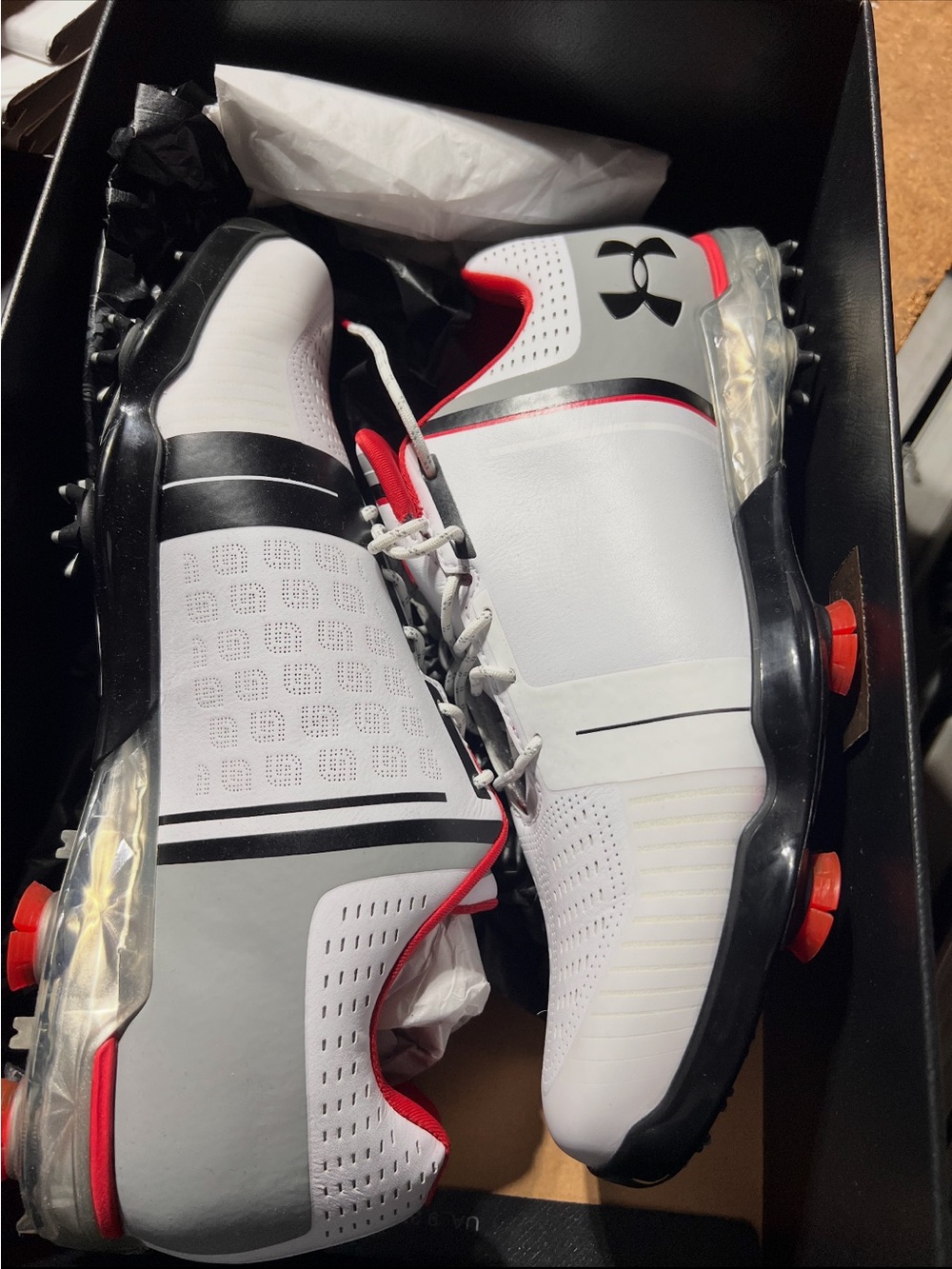 Under Armour Men’s White Black Red Athletic Golf Shoes